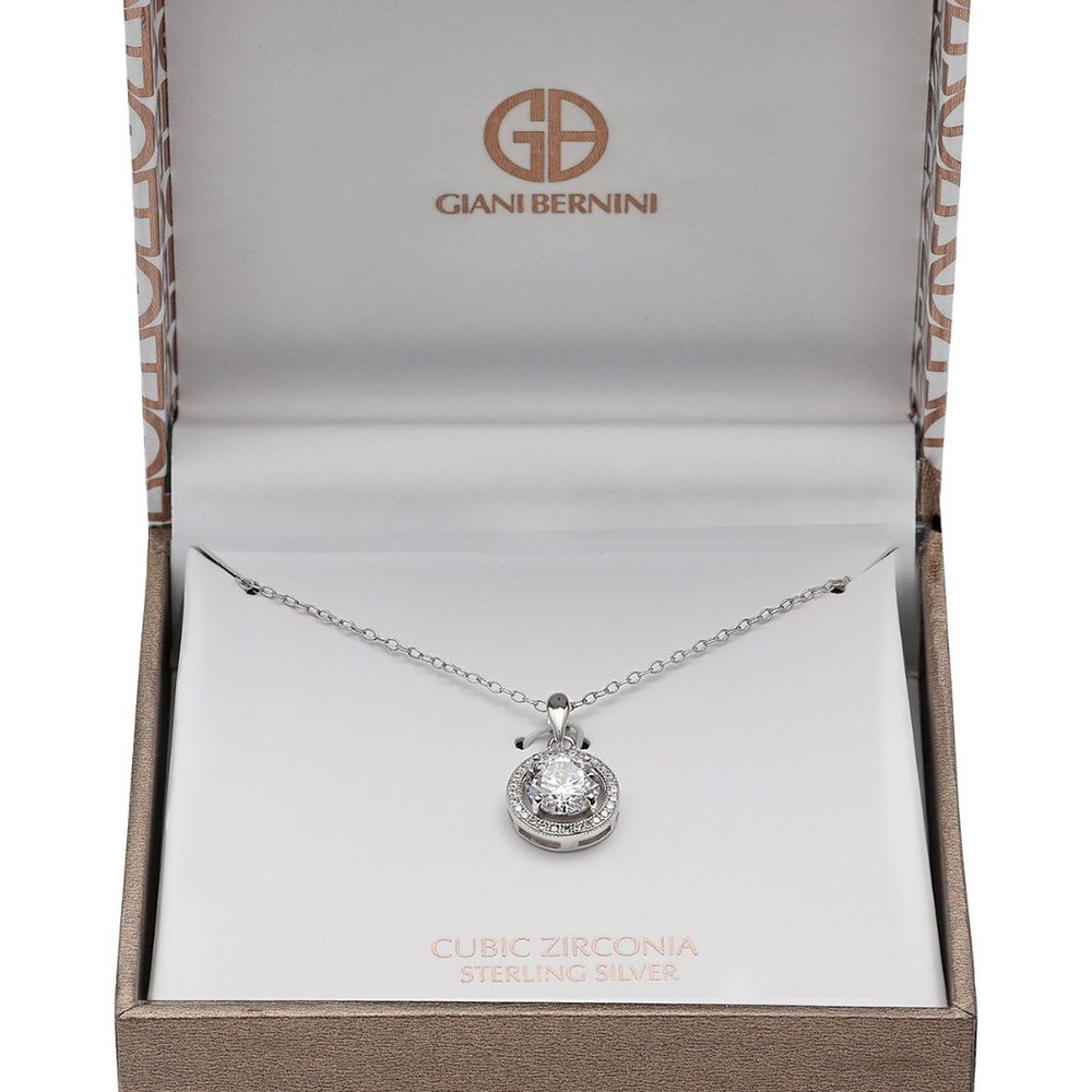 NWT ✨ Giani Bernini Halo Pendant Necklace CZ/Sterling 18”
